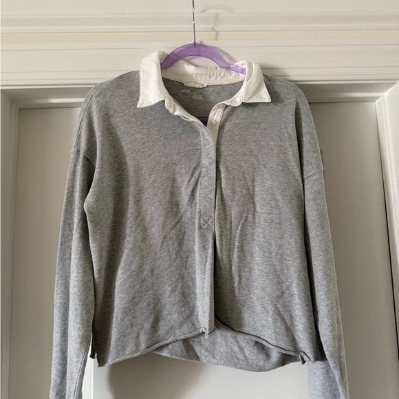 Aerie Gray Asymmetrical Button Down Shirt with Peter Pan Collar NEVER WORN - Picture 2 of 8